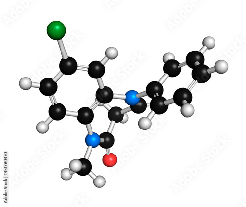 Clobazam epilepsy drug molecule, illustration photo