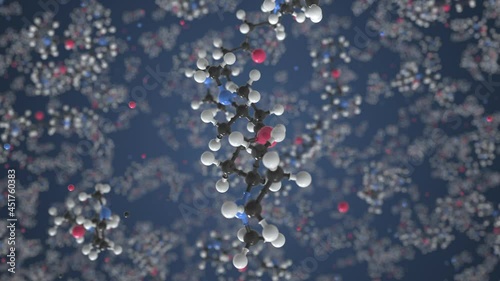 Cuscohygrine molecule made with balls, conceptual molecular model. Chemical looping 3d animation photo