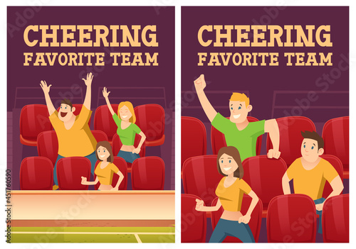 Cheer favorite team posters with people on stadium