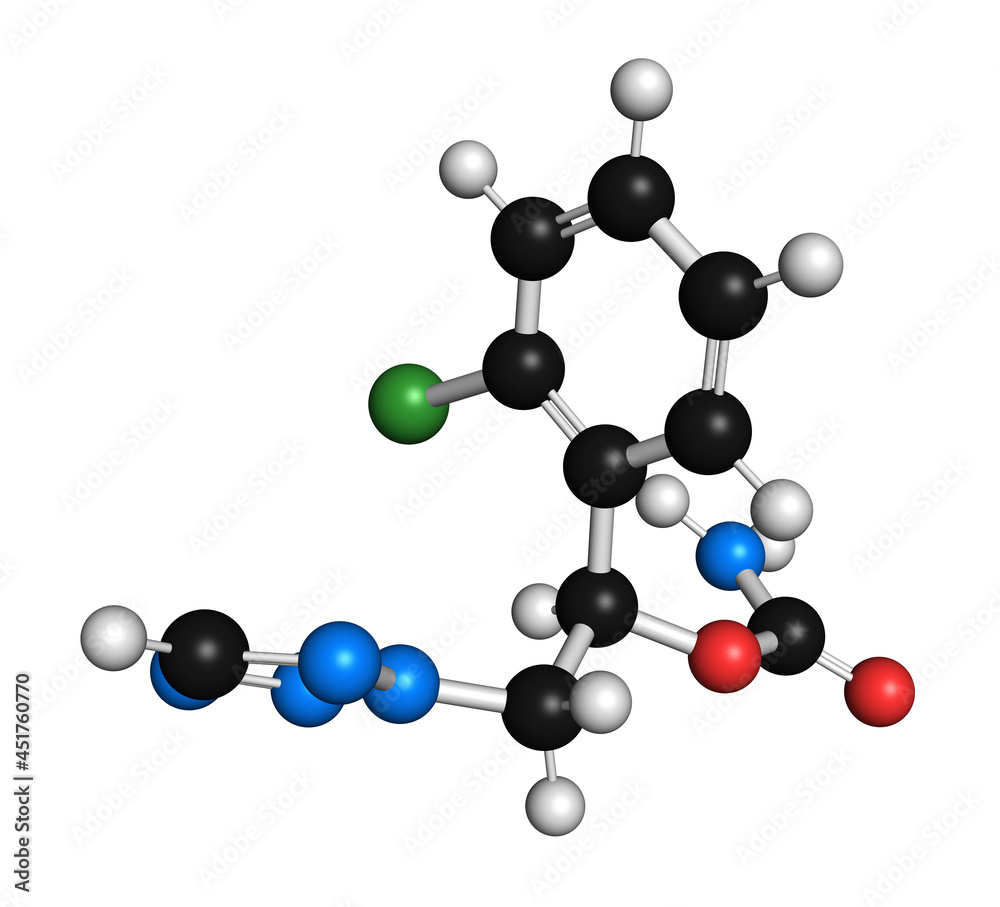 Cenobamate seizures drug molecule, illustration Cenobamate seizures drug molecule, illustration