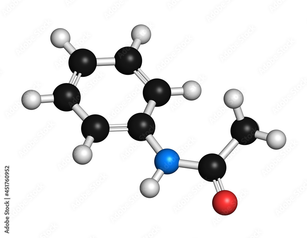 Acetanilide analgesic drug molecule, illustration Acetanilide analgesic drug molecule, illustration
