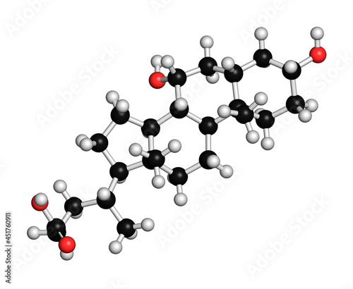 Chenodeoxycholic acid drug molecule, illustration photo