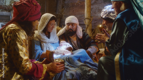 Magi speaking with Joseph and Mary about Jesus Christ birth