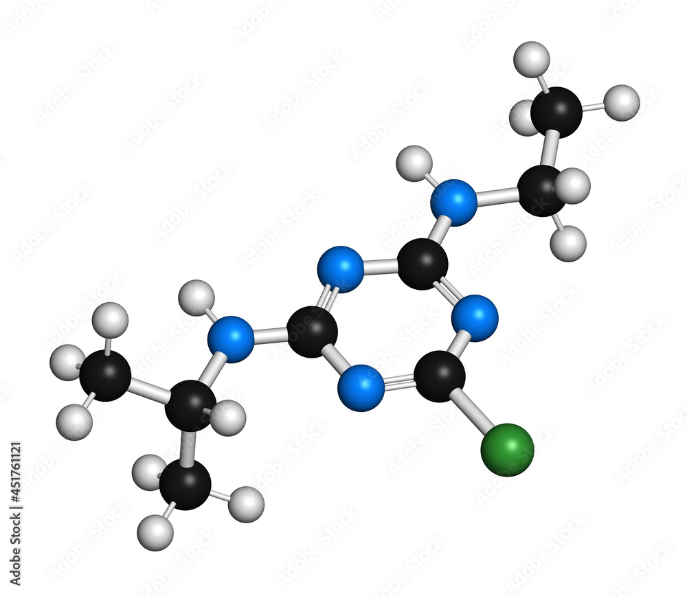 Atrazine broadleaf herbicide molecule, illustration Atrazine broadleaf herbicide molecule, illustration