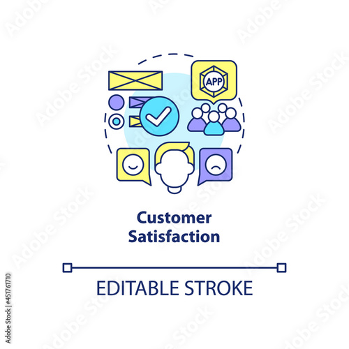 Customer satisfaction concept icon. Product usage abstract idea thin line illustration. User interaction with products and services. Vector isolated outline color drawing. Editable stroke