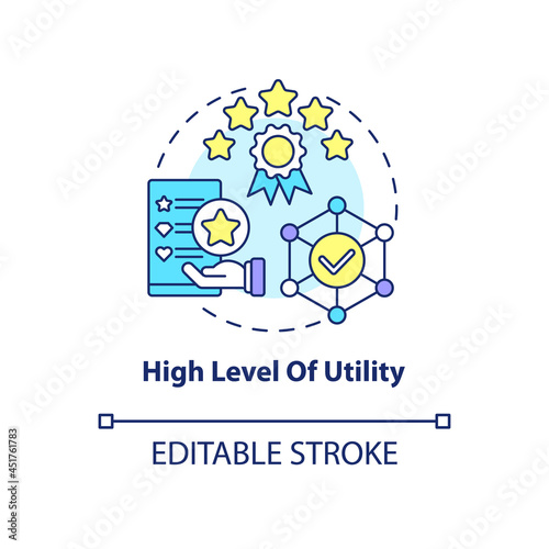 High utility level concept icon. Product usage abstract idea thin line illustration. Design functionality. Meeting potential user requirements. Vector isolated outline color drawing. Editable stroke