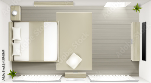 Bedroom interior top view, modern 3d home room