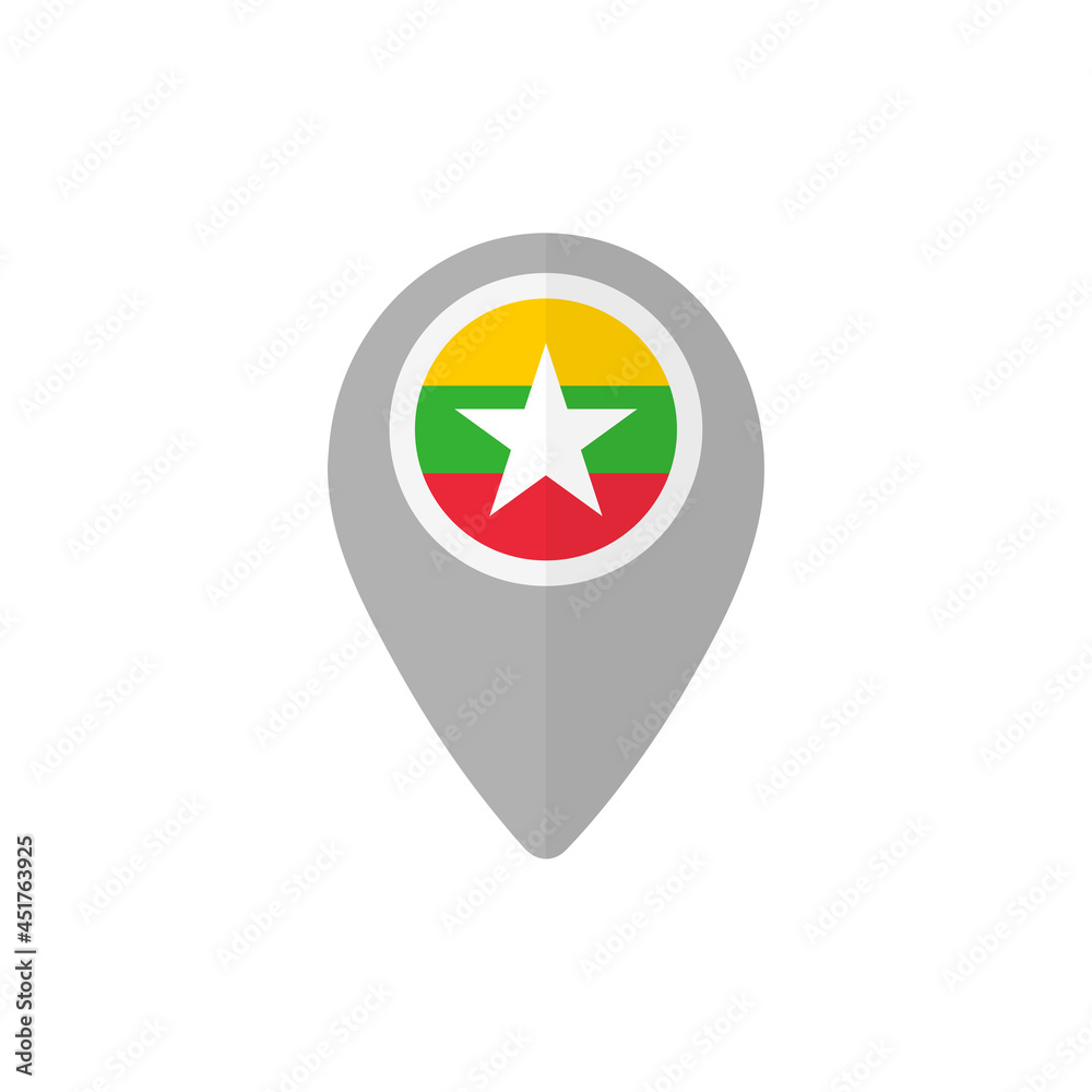 Map pin with the flag of Myanmar. Map pin with the flag of Myanmar.