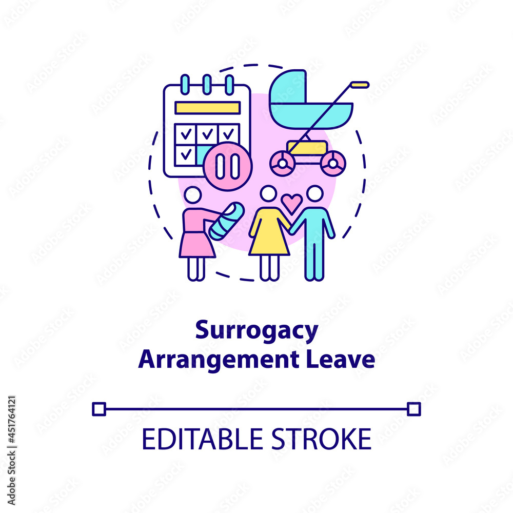Surrogacy arrangement leave concept icon. Statutory leave abstract idea thin line illustration. Surrogate mother bears child for another person. Vector isolated outline color drawing. Editable stroke