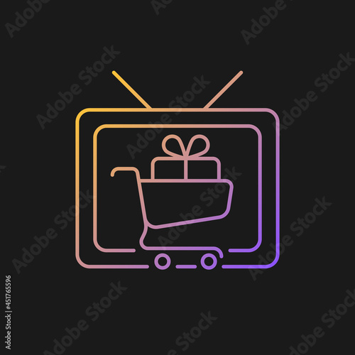 Shopping show gradient vector icon for dark theme. Teleshopping program. Television entertainment series. Thin line color symbol. Modern style pictogram. Vector isolated outline drawing