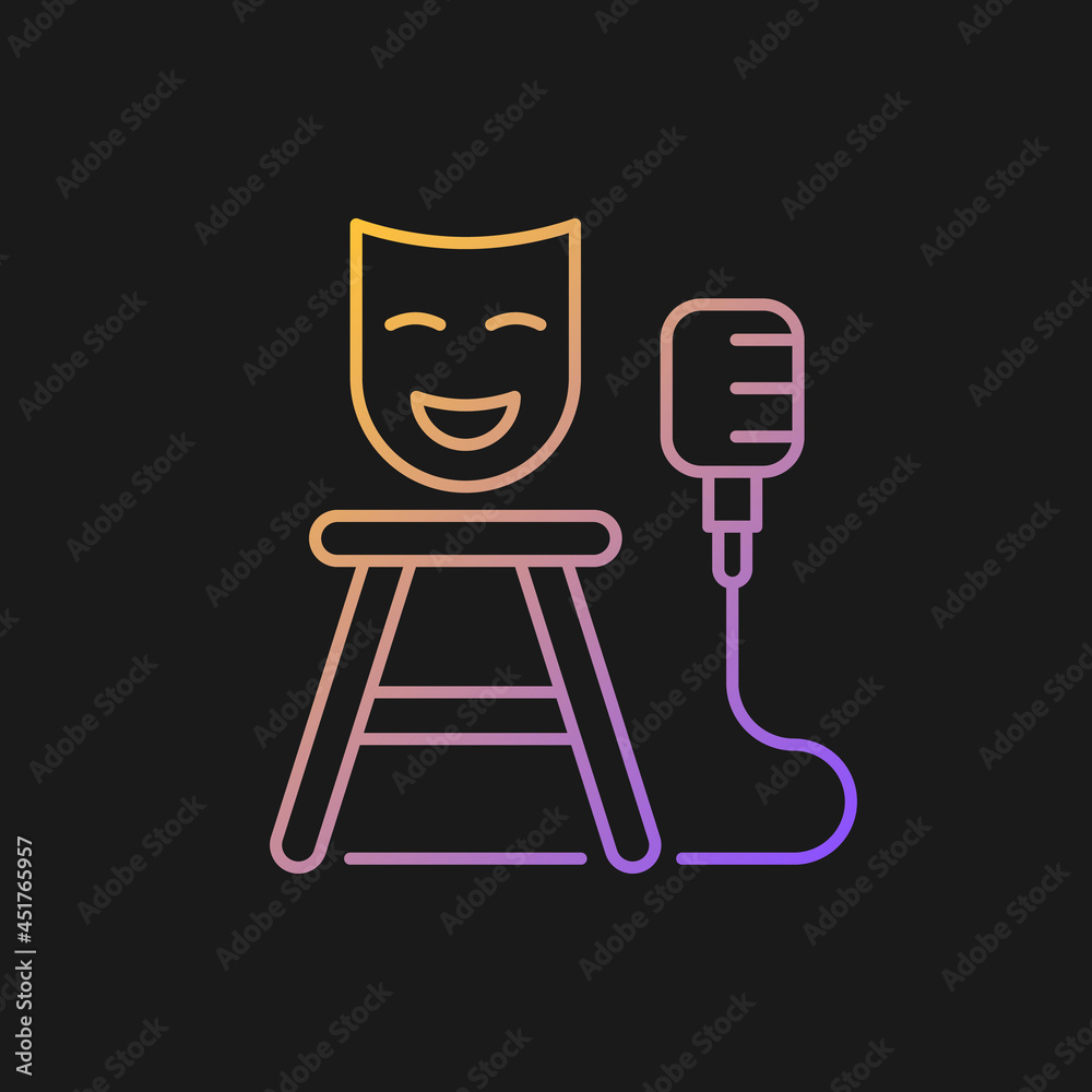 Stand up show gradient vector icon for dark theme. Comedic performance. Comedy for entertainment. Media genre. Thin line color symbol. Modern style pictogram. Vector isolated outline drawing