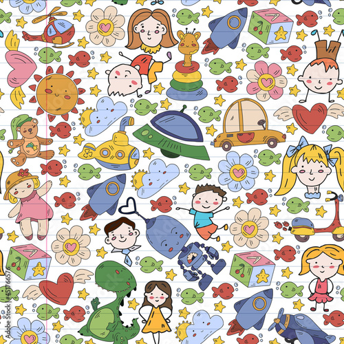Children play with toys in the kindergarten. Kids playground. Education, creativity, imagination.