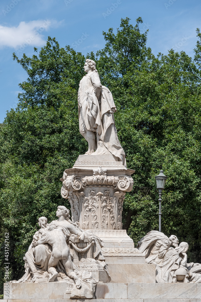 The Goethe monument is in Rome on Viale Goethe in the Villa Borghese . It was designed by the German sculptor Gustav Eberlein on behalf of Kaiser Wilhelm II The Goethe monument is in Rome on Viale Goethe in the Villa Borghese . It was designed by the German sculptor Gustav Eberlein on behalf of Kaiser Wilhelm II