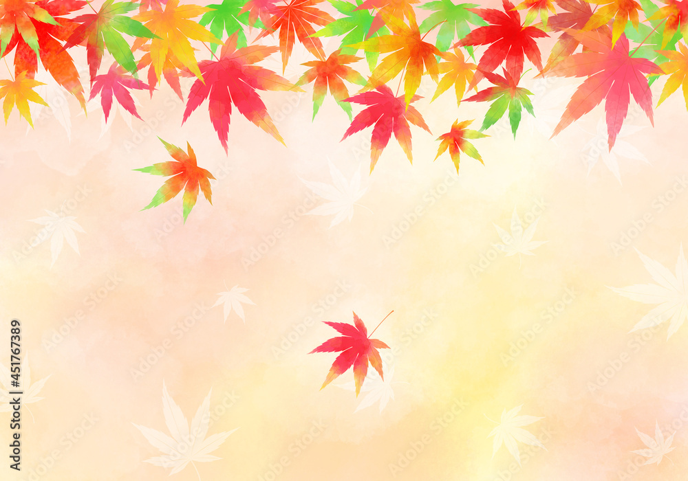 秋の背景、色とりどりのもみじ 横