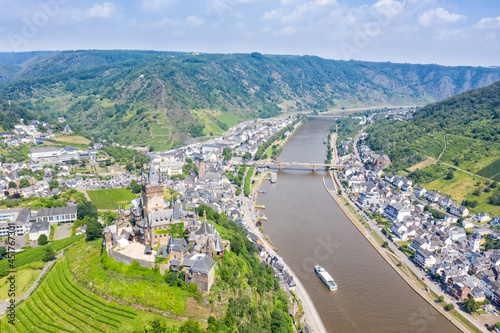 Cochem town at Moselle river Mosel with Middle Ages castle in Germany