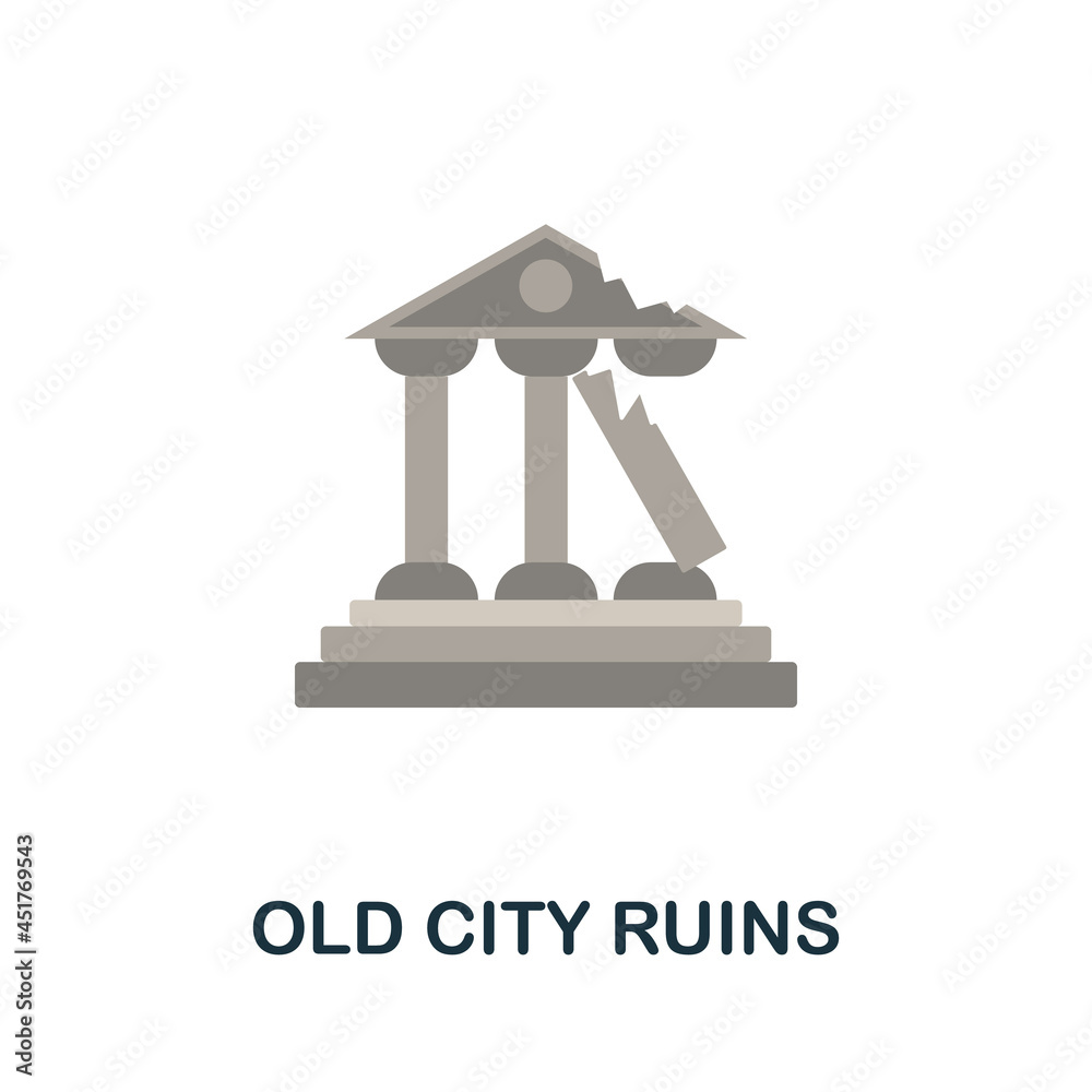 Old City Ruins flat icon. Colored sign from excursions collection. Creative Old City Ruins icon illustration for web design, infographics and more Old City Ruins flat icon. Colored sign from excursions collection. Creative Old City Ruins icon illustration for web design, infographics and more