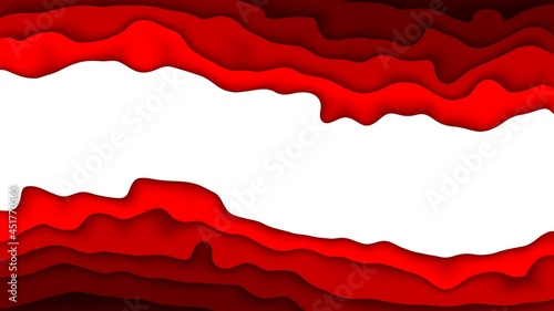 Abstract Grunge Wavy Gardient Red Frame, White Background, 3D Illustration