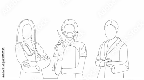 continuous line drawing doctor with syringe sketch, vector