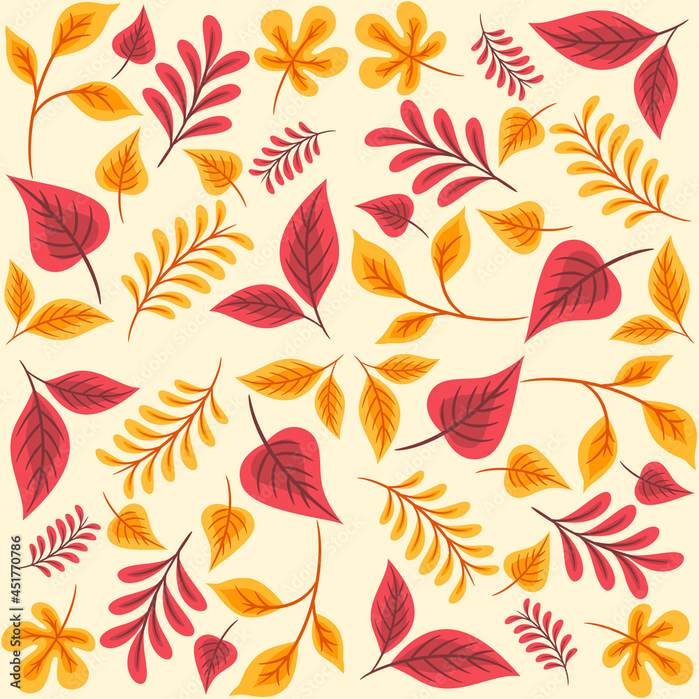 Abstract Floral Seamless Pattern With Autumn Leaves