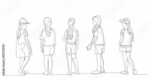 continuous line drawing group of children sketch, vector