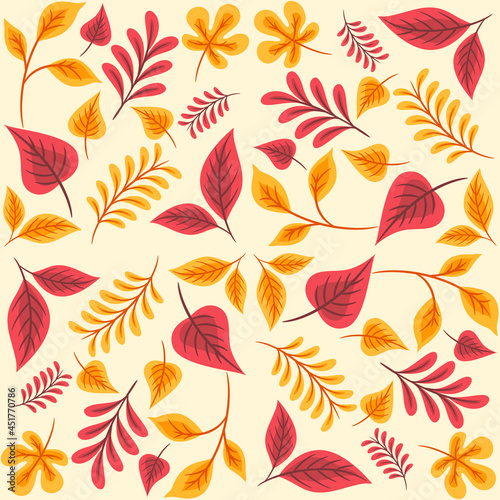 Abstract Floral Seamless Pattern With Autumn Leaves