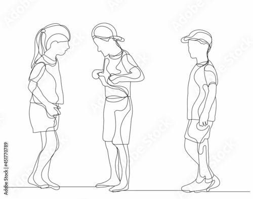 continuous line drawing group of children