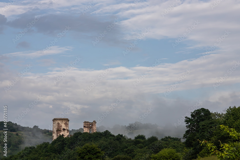 castle ruins on the background of the landscape of Ukraine  Nyrkiv