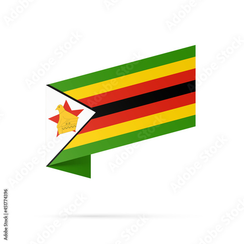 Zimbabwe flag state symbol isolated on background national banner. Greeting card National Independence Day of the Republic of Zimbabwe. Illustration banner with realistic state flag.