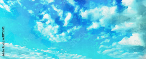View of the clouds in the sky. Wide panoramic landscape. Artistic work