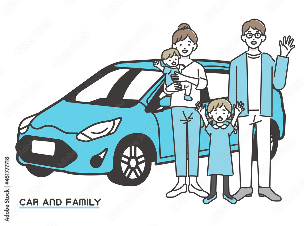 Φωτογραφία 自動車と笑顔の家族のベクターイラスト素材／車／旅行／ファミリー／おでかけ／セダン