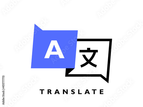 Online language translator. Chat bubbles translation for best communication or learning languages. Logo design. Vector illustration