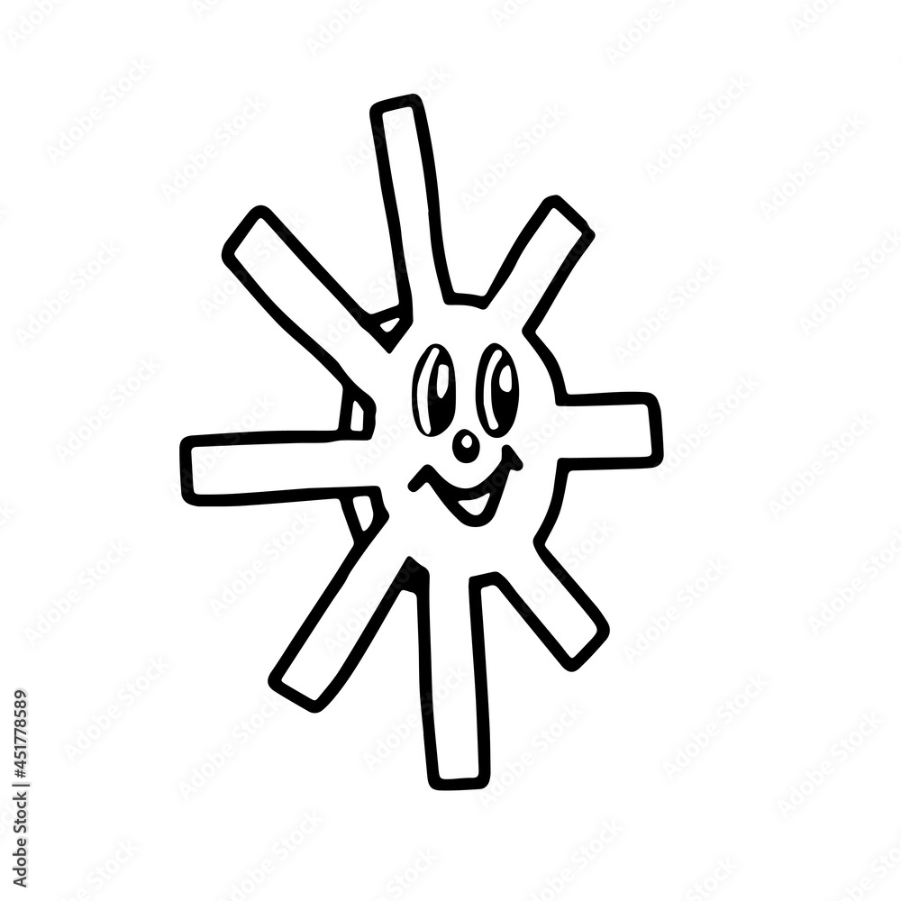 Vector black outline illustration of the fun sun isolated on a white background Vector black outline illustration of the fun sun isolated on a white background