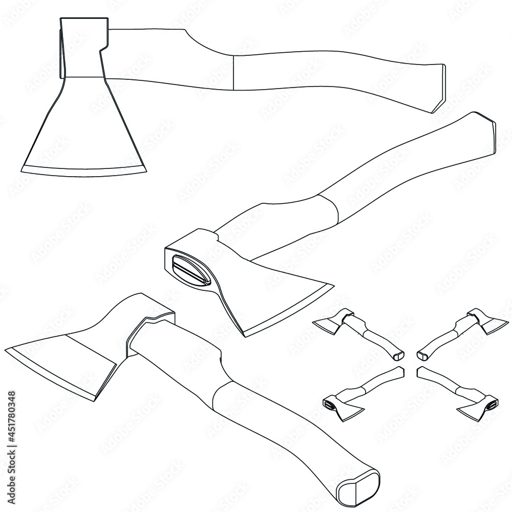 Obraz premium axe hand tool 3d outline blueprint