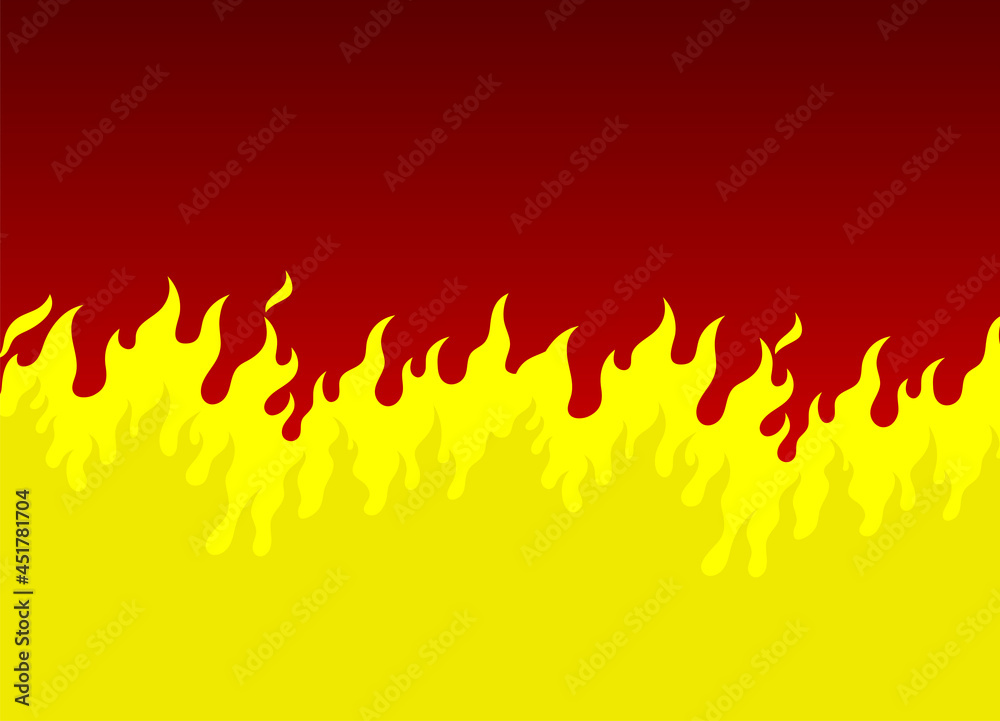 Illustration of yellow flaming fire on red background. Illustration of yellow flaming fire on red background.