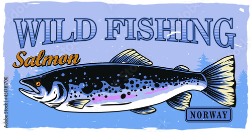 Salmon Fishing Poster Design ,vintage style,Editable Design ,can use for your poster