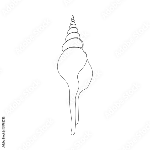 Continuous one line drawing of seashell. Minimalistic art, logo concept. Vector illustration.