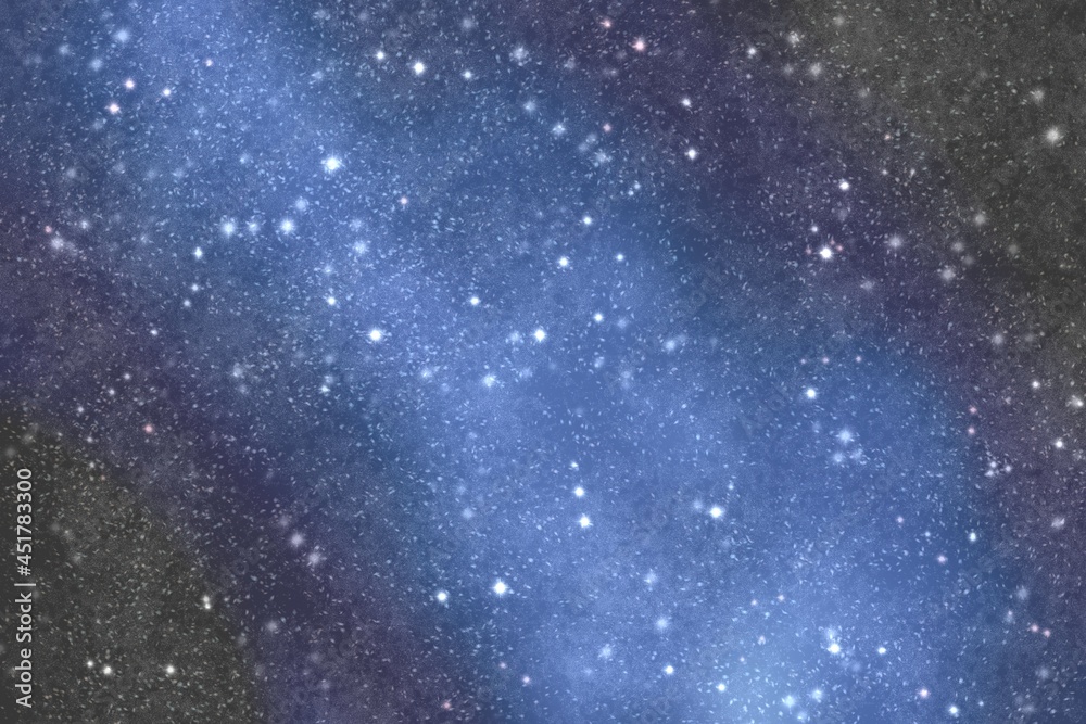 Obraz premium Background, illustration of space, black sky and blue milky way, bright stars