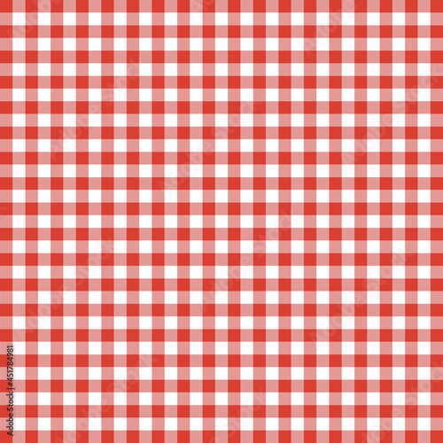 White and red picnic tablecloth. Red tablecloth on the table. Tablecloth in red and white square
