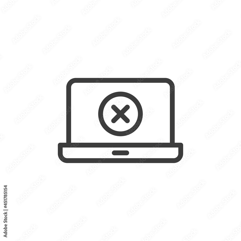 Laptop with error icon and white background. Laptop with error icon and white background.