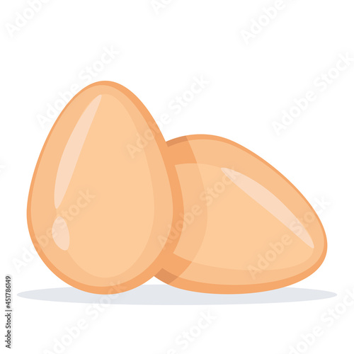 Two chicken eggs. Brown eggs contain all sorts of nutrients. Vector illustration in cartoon style, isolated on a white background for design and web.