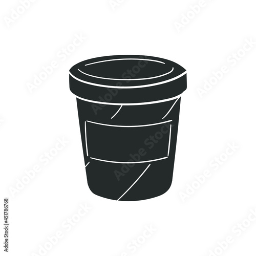 Ice Cream Tub Icon Silhouette Illustration. Coffee Container Vector Graphic Pictogram Symbol Clip Art. Doodle Sketch Black Sign.