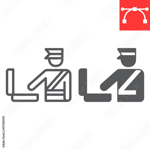 Customs inspection line and glyph icon, security checkpoint and airport, luggage control vector icon, vector graphics, editable stroke outline sign, eps 10
