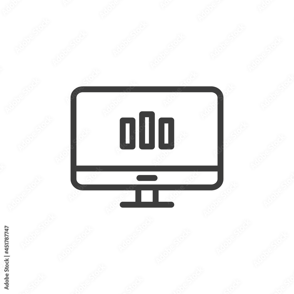 Desktop computer with graph icon on white background Desktop computer with graph icon on white background