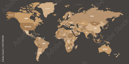 Simplified schematic map of World. Political map of countries with generalized borders. Simple flat vector illustration