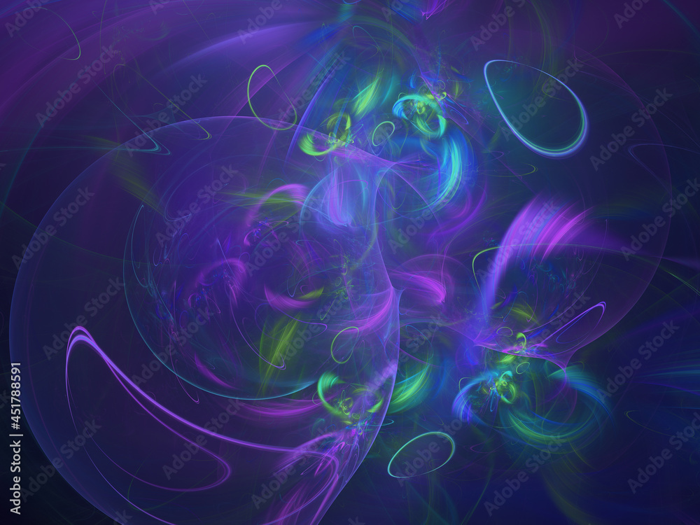 Abstract fractal art background of rounded shapes that suggest bubbles and reflections, in a purple, blue and green color scheme. Abstract fractal art background of rounded shapes that suggest bubbles and reflections, in a purple, blue and green color scheme.