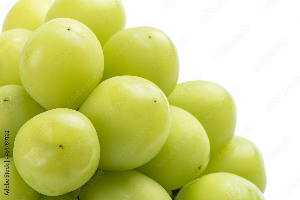 Beautiful a bunch of Shine Muscat green grape isolated on white background. Beautiful a bunch of Shine Muscat green grape isolated on white background.