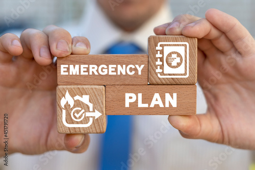 Concept of emergency plan. Emergency preparedness of the business office. photo