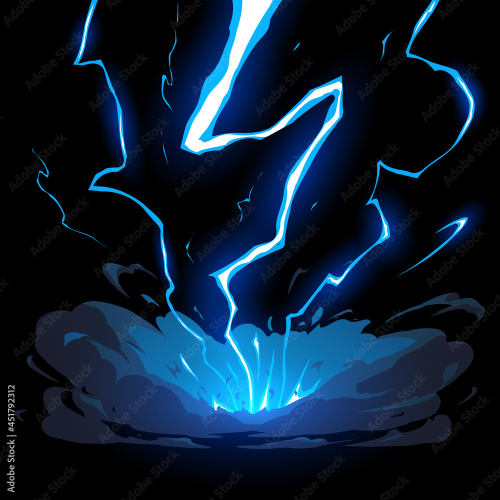 Blue lightning hit effect on black background