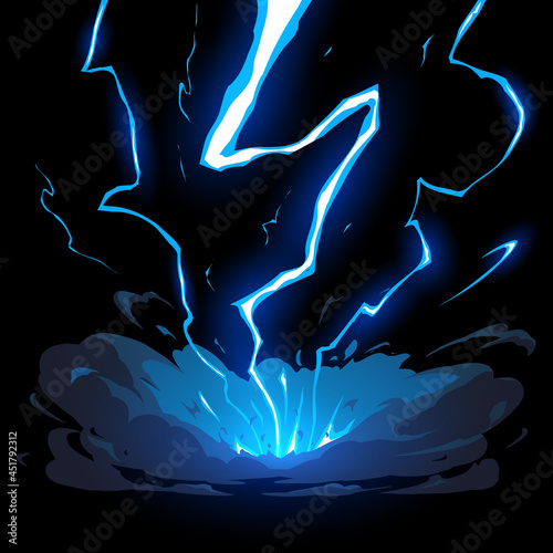 Blue lightning hit effect on black background