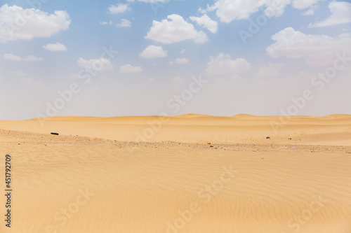 senery of beautiful vast desert and sky with clouds in marib in yemen 